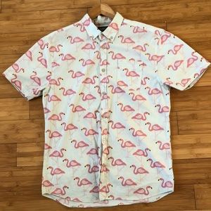 Light flamingo print button down shirt for S/S.